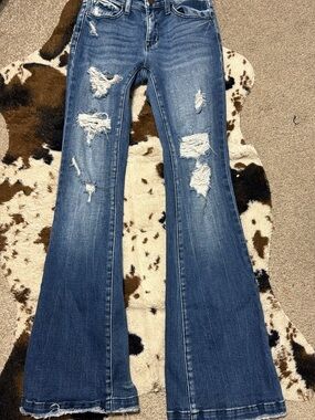 Distressed Blue Flare Jeans for Women